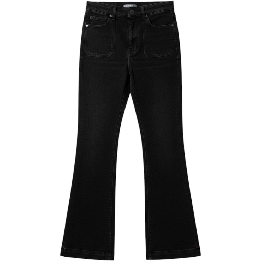 Primark Denim Co High Waisted Flare Jeans Washed Black Front Patch Pocket Size 6